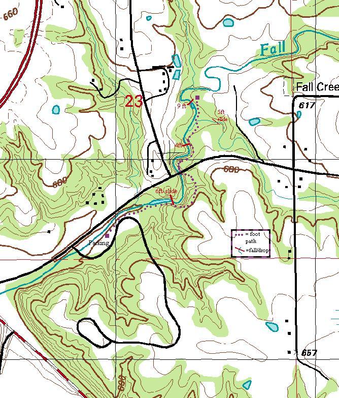 Map showing trail to Upper Falls (Put-in)