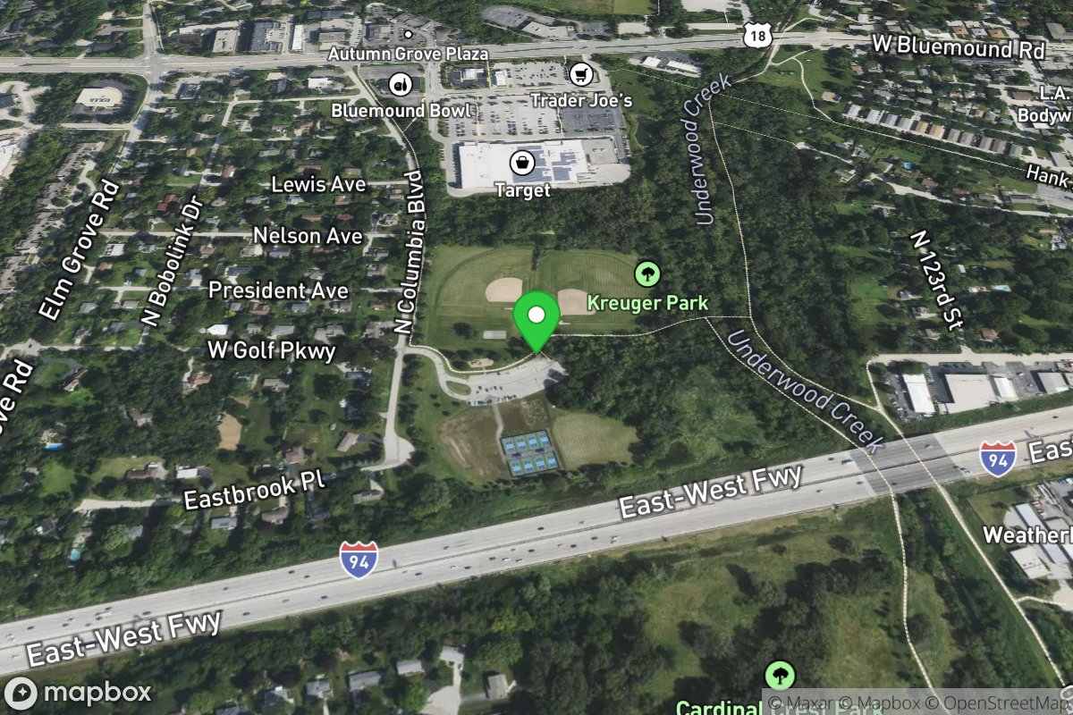 Put-in Parking: Krueger Park (Brookfield, Waukesha County)