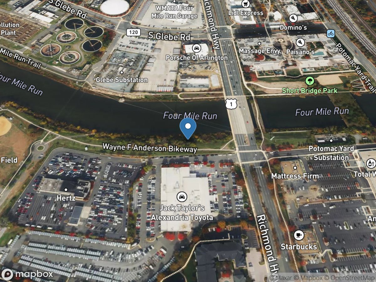 Fourmile Run above Highway 1 at Alexandria, VA location