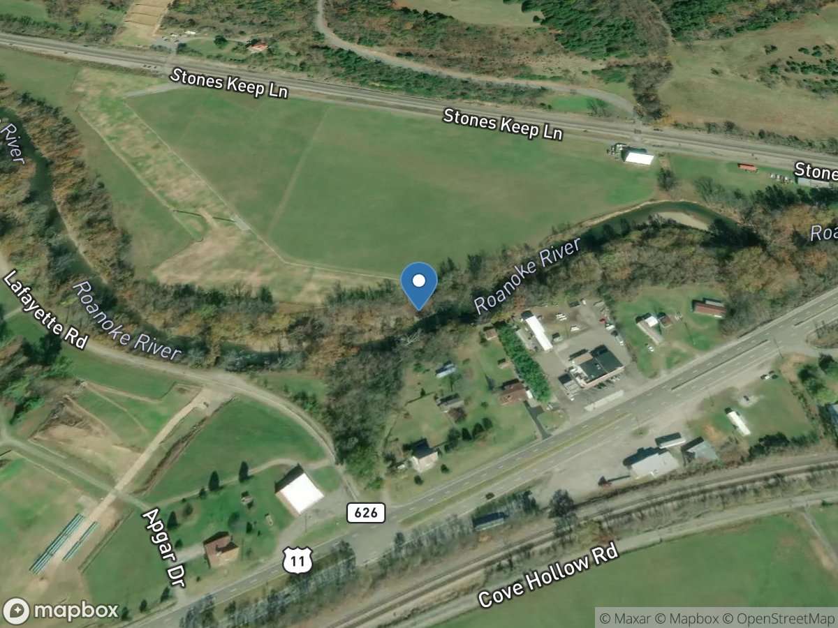 Roanoke River above Route 11 at Lafayette, VA location