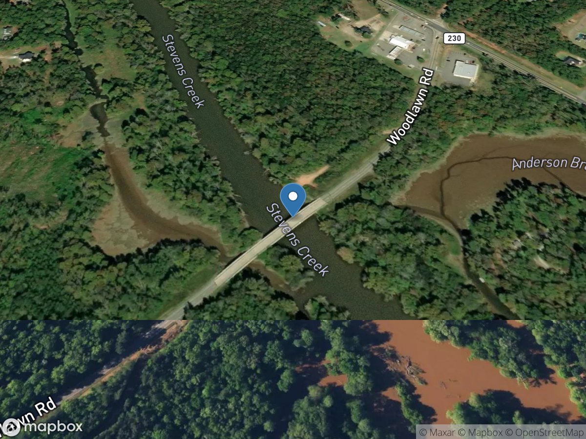 Stevens Creek at Woodlawn Road near Murphy Village, SC location