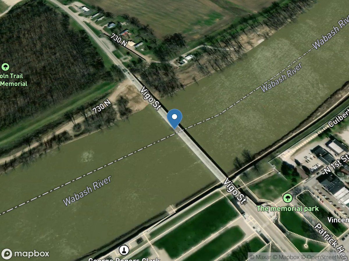 Wabash River at Memorial Bridge at Vincennes, IN location