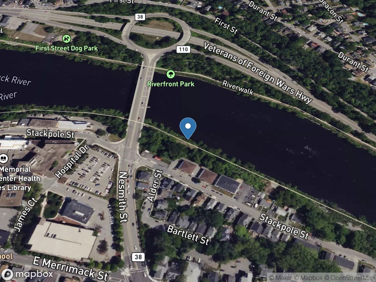 Merrimack River below Concord River at Lowell, MA location