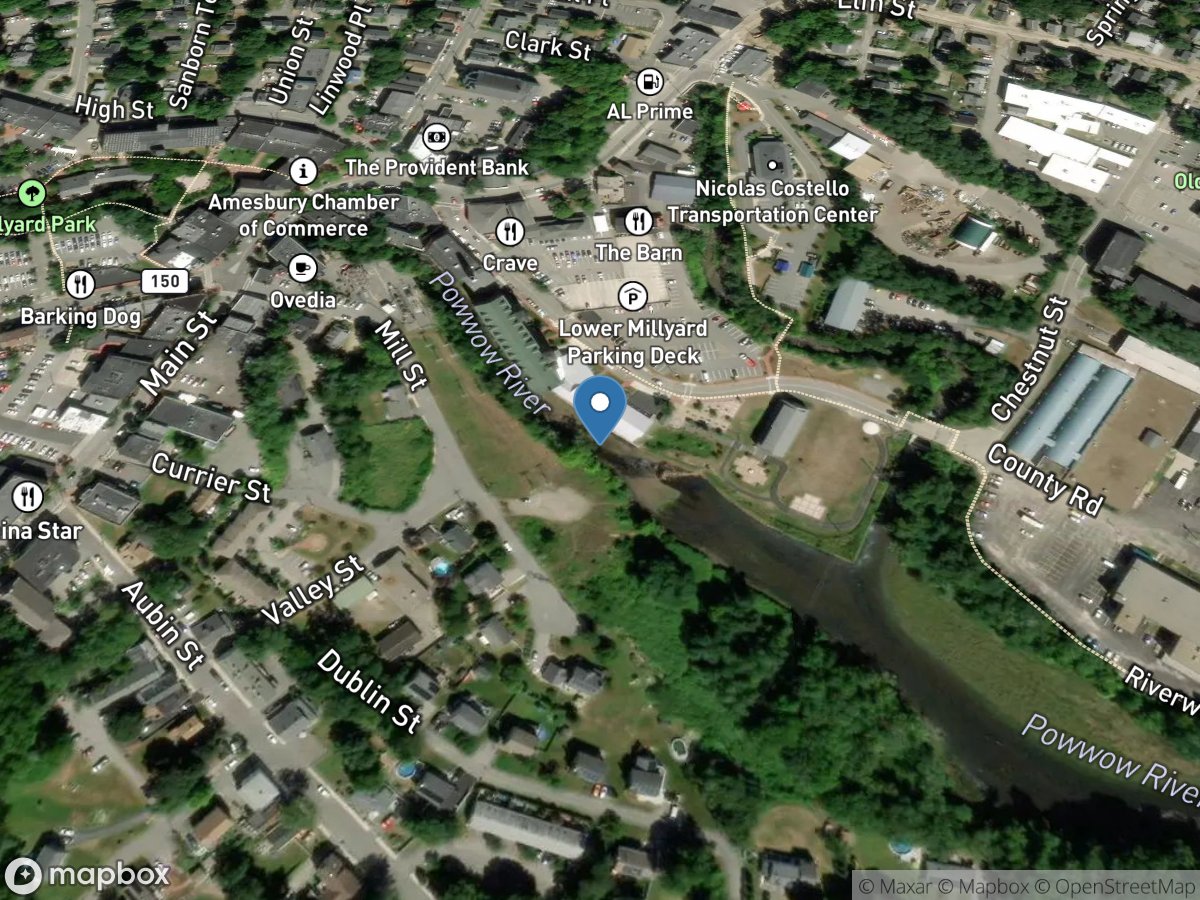 Powwow River at Main ST at Amesbury, MA location