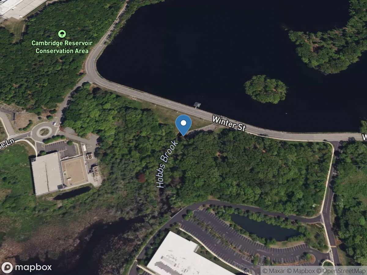 Hobbs Bk below Cambridge Reservoir near Kendall Green, MA location