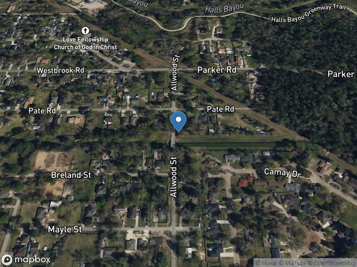 Allwood St Tributary Halls Bayou, Houston, TX location