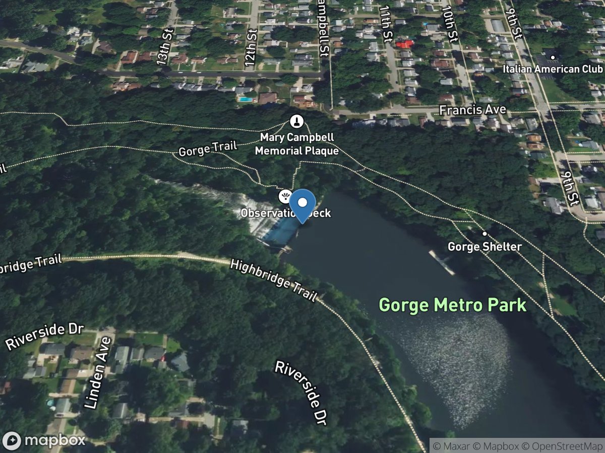 Cuyahoga River at Gorge Metro Pk at Cuyahoga Falls OH location