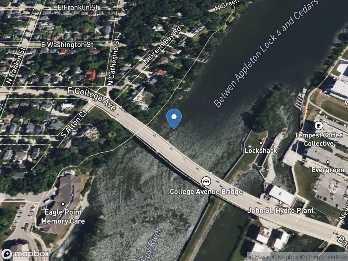 Fox River at College Avenue Bridge at Appleton, WI location