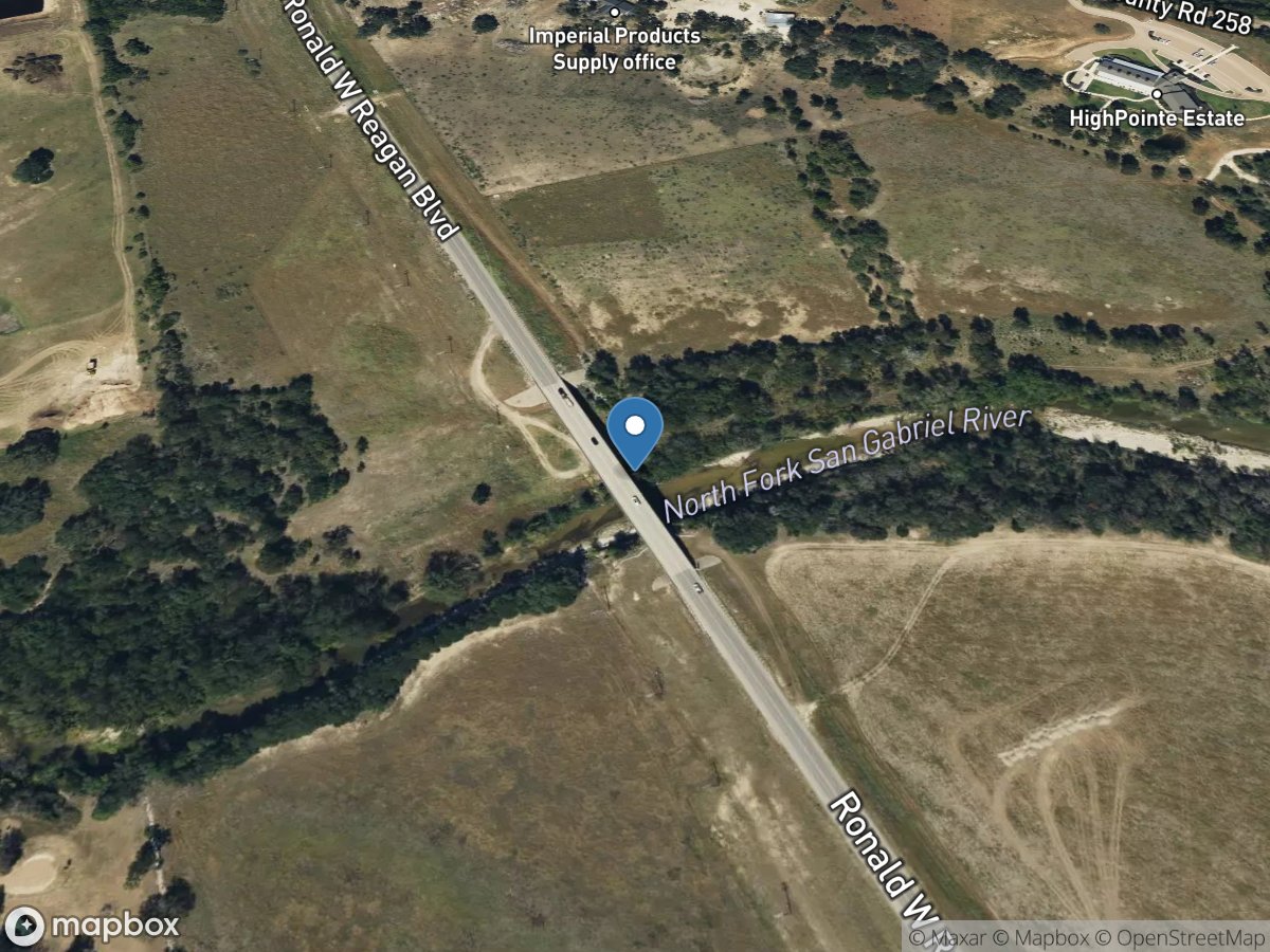 N Fork San Gabriel Rv at Reagan Boulevard near Leander, TX location