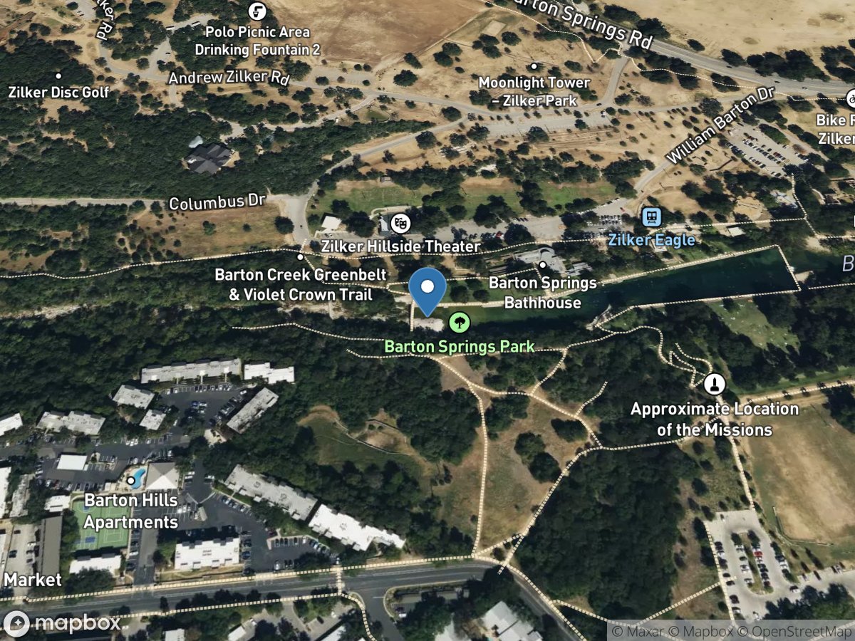 Barton Creek above Barton Springs at Austin, TX location