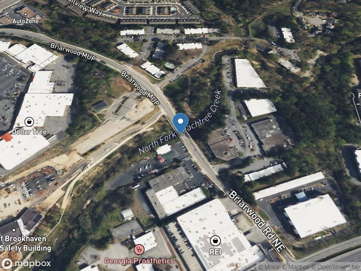 N Fork Peachtree Creek at Briarwood RD, near Atlanta, GA location