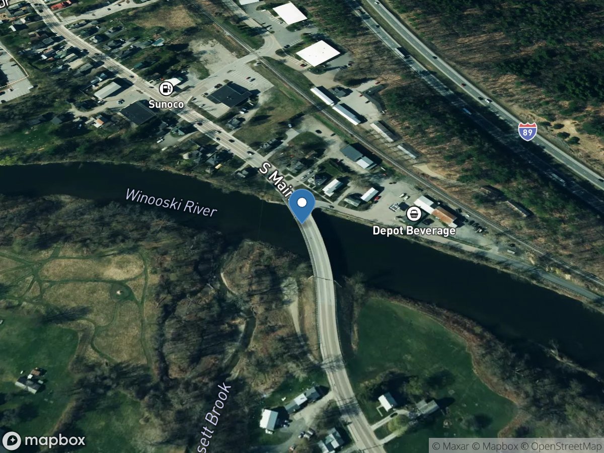 Winooski River above Crossett Bk at Waterbury,VT location