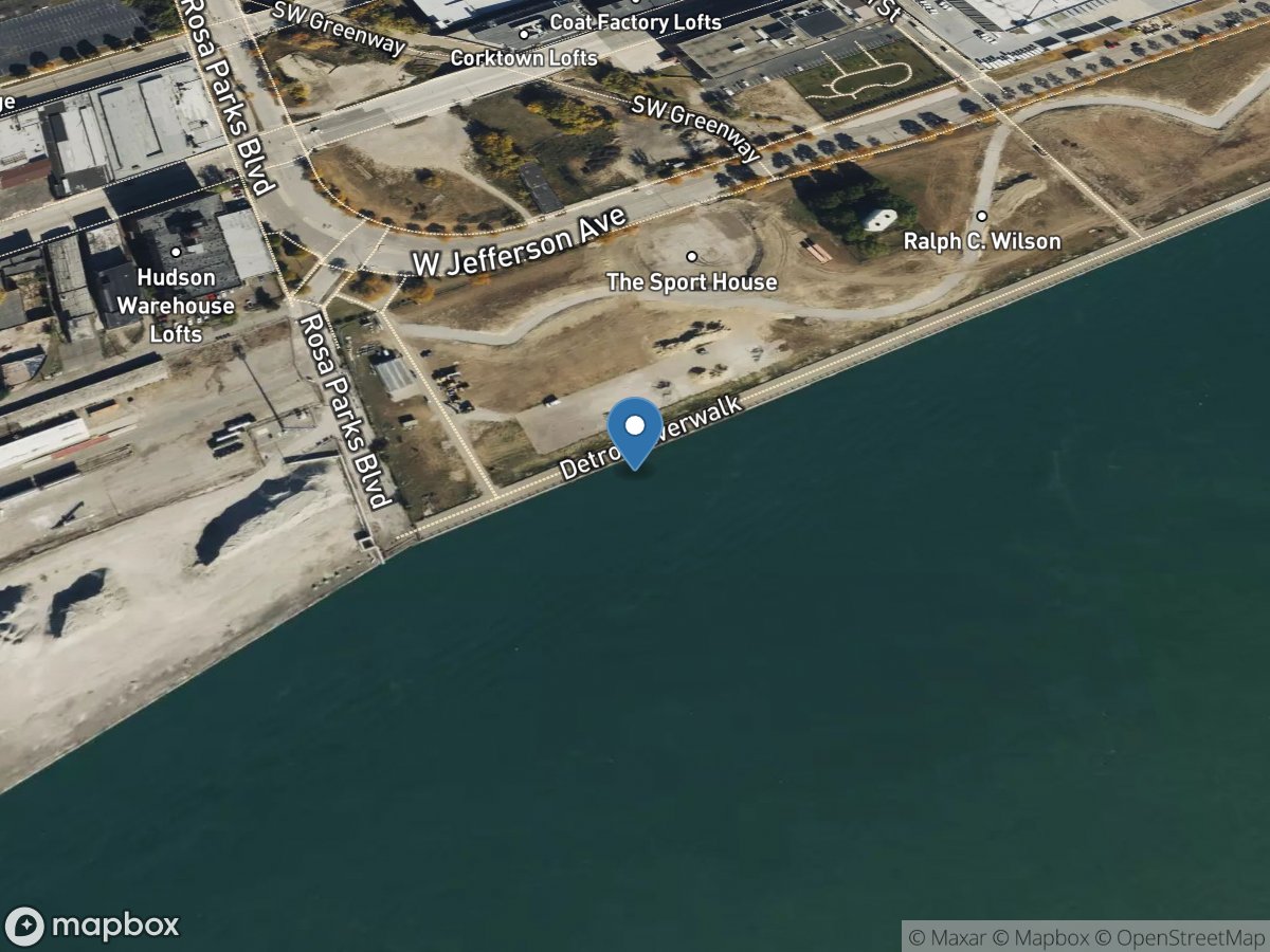 Detroit River at Ralph Wilson Park, Detroit MI location