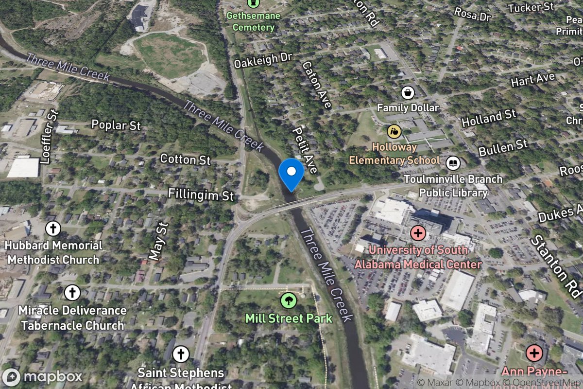 Threemile Creek at Fillingim Street at Mobile, AL location