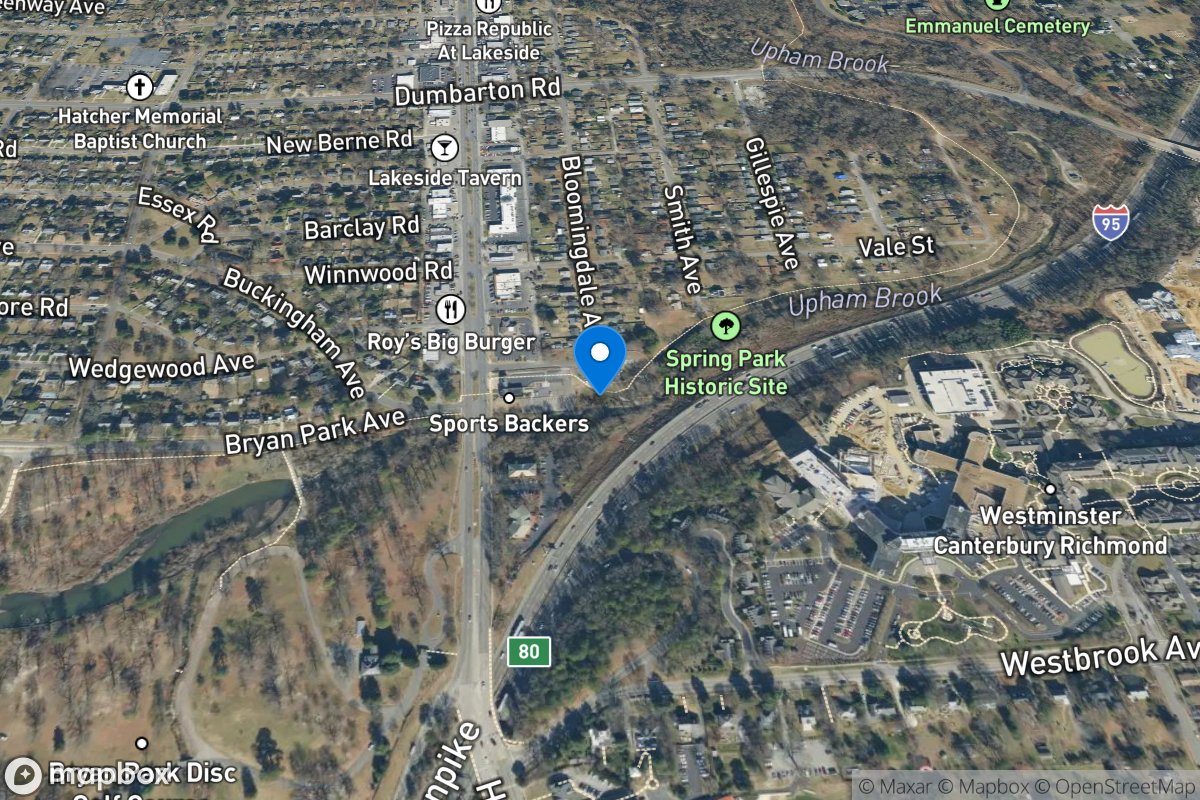 Upham Brook at Spring Pk at Rt 161 at Richmond, VA location